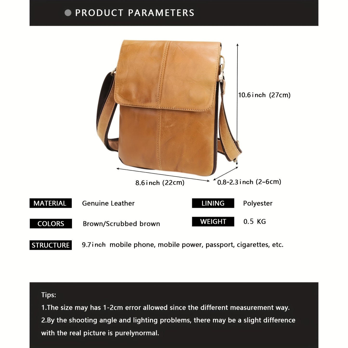 Genuine Leather Messenger Bag - Vintage Small Multifunctional Flap Purse
