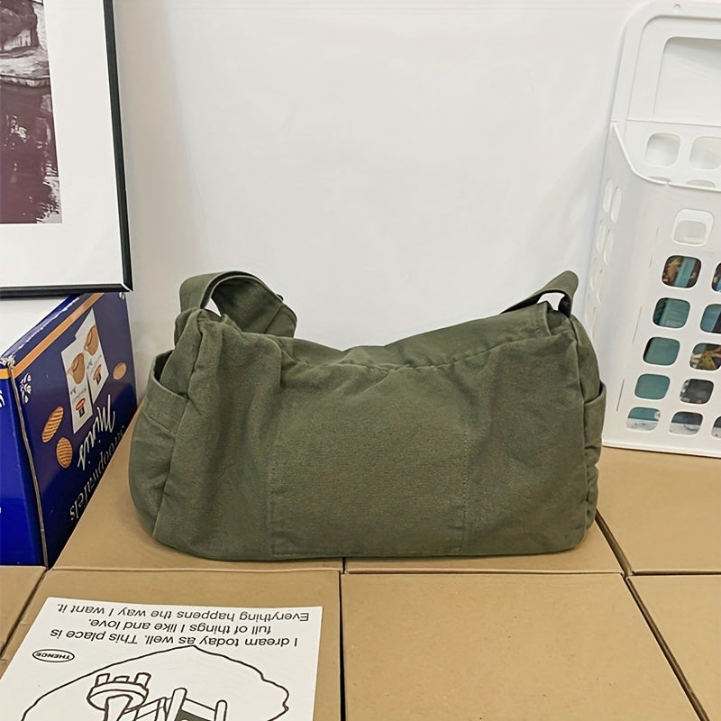 Men's Large Capacity Canvas Messenger Bag - Trendy Student Flap Shoulder Bag