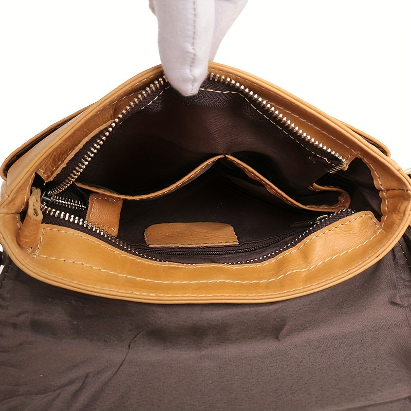 Genuine Leather Messenger Bag - Vintage Small Multifunctional Flap Purse