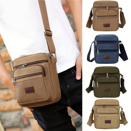 Men's Canvas Crossbody Bag - Casual Shoulder Bag for Hiking and Travel